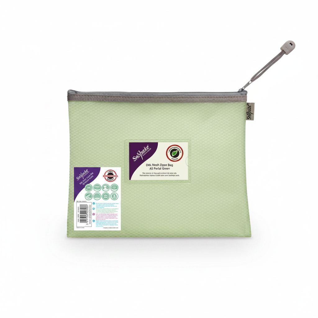 5017303223086 Envelop Mesh Bag With Zipper A5 Pastel Green #15902