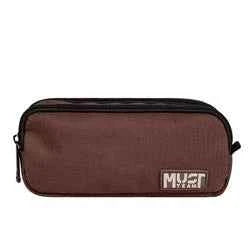 Barrel Pencil Case Must Team Monochrome Brown with Beige 2 Compartments