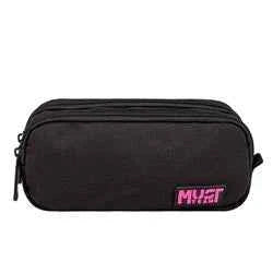 Barrel Pencil Case Must Team Monochrome Black with Pink 2 Compartments