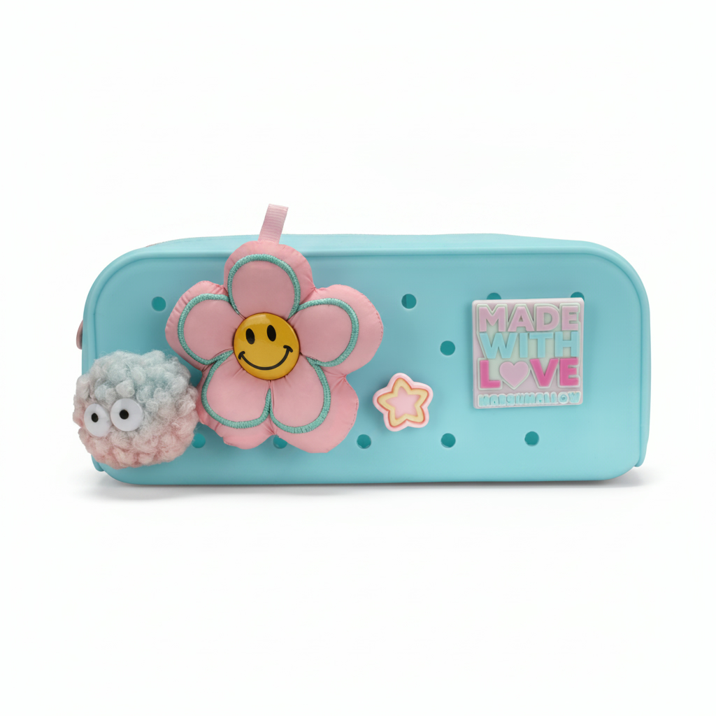 5600446651559-1 Marshmallow Silicone Pencil Case Pompom Size 11x18x3cm#65155