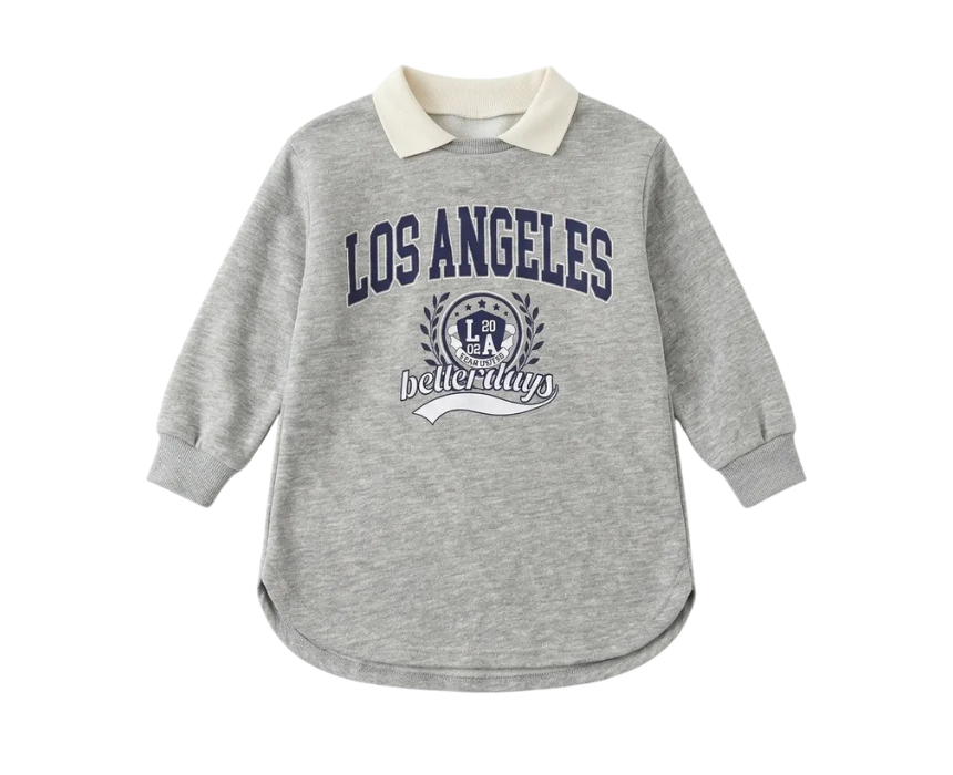 6 Zara Baby Girls Grey Los Angeles Sweatshirt Dress - Image 1