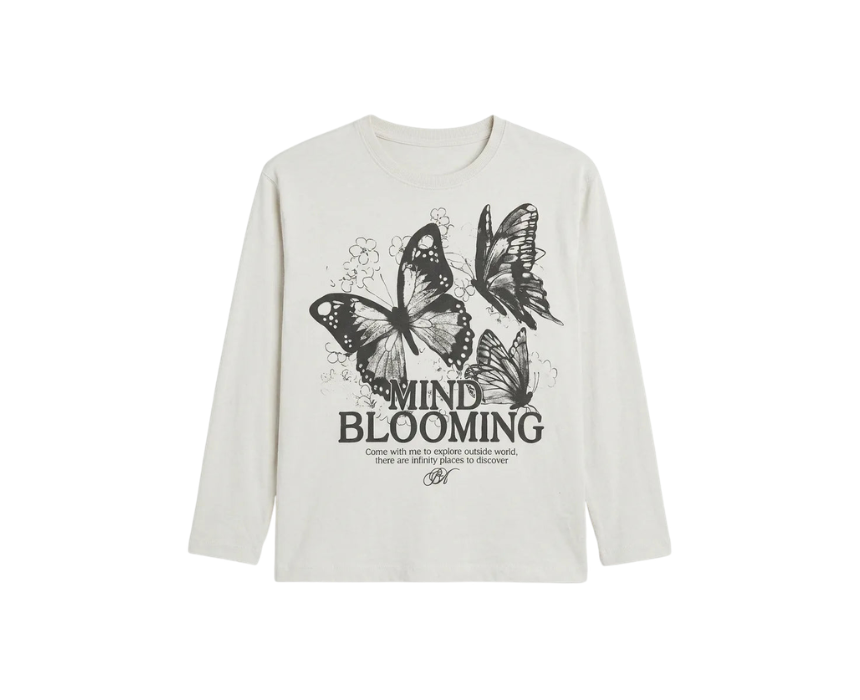 6 Zara Girls Off White Mind Blooming Graphic Long Sleeve Blouse - Image 1