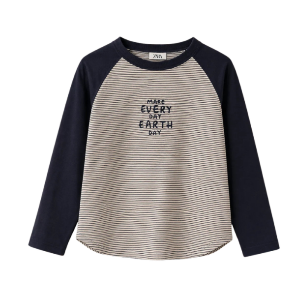 Zara Boys Stone AndNavy Striped Long Sleeve Blouse