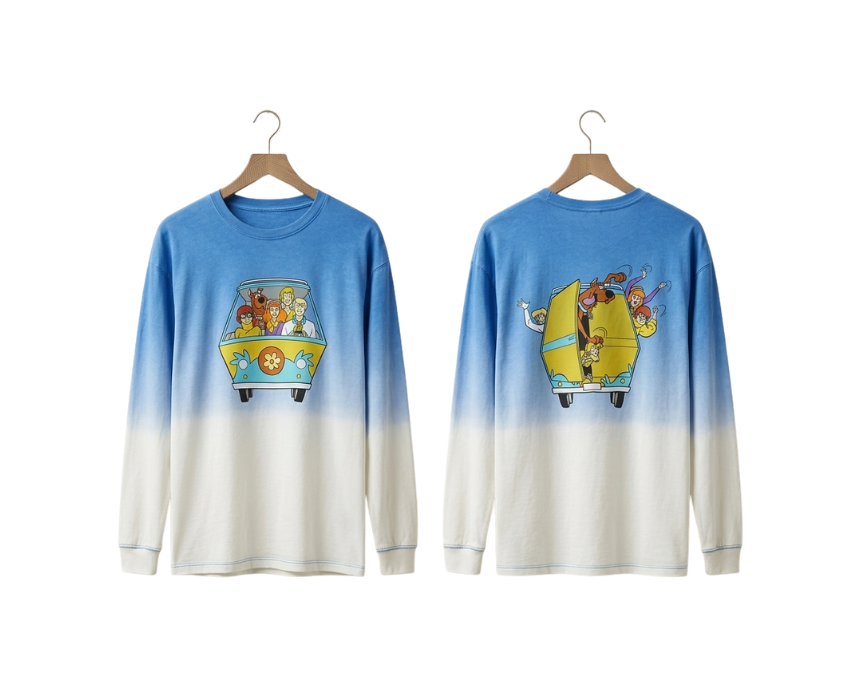 6 Zara Boys Blue And White Ombre Scooby Doo Long Sleeve Blouse - Image 1