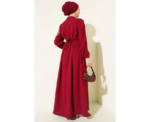 Elegant Bordo Dress With Shoulder Flower Embroidery - Image 