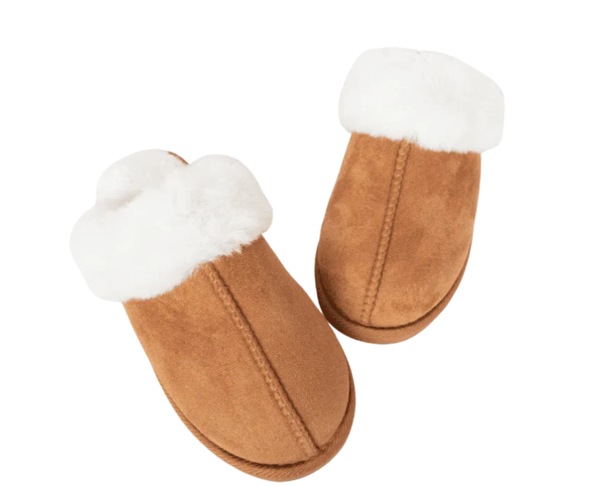 6 Chestnut Faux Fur Slippers - Image 1