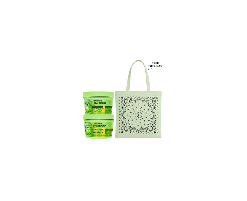 660 Hydra-Refreshing 3-in-1 Hair Mask x2 Garnier Ultra Doux +Get Free Tote Bag - Image 1