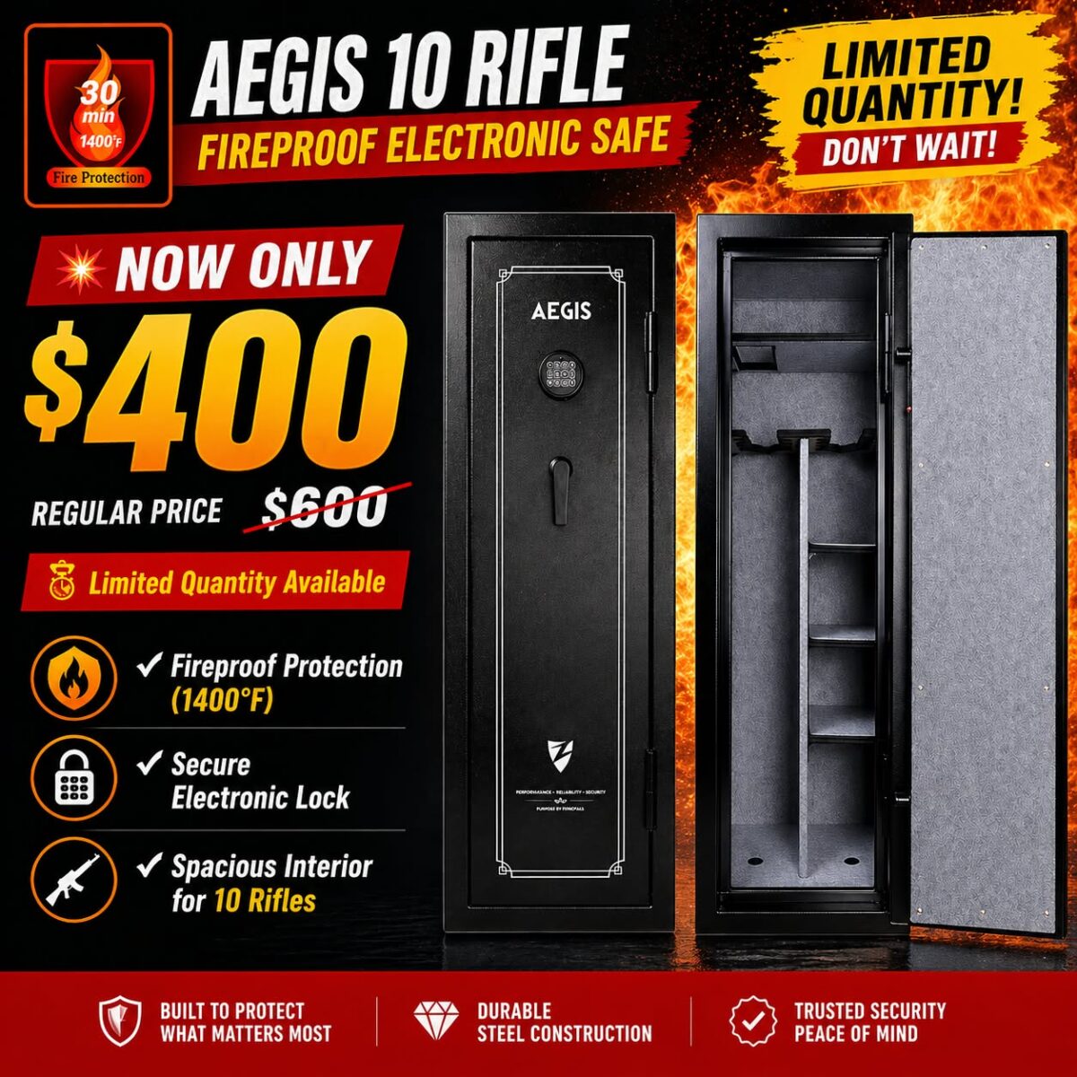 Aegis fireproof safe 10 Rifles