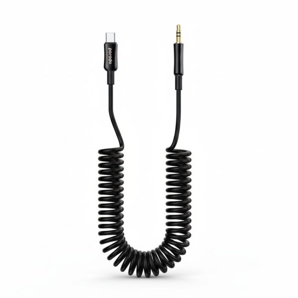 3.5Mm Type-C Aux Coiled Audio Cable 1.2M Black