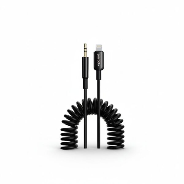 3.5Mm Lightning Aux Coiled Audio Cable 1.2M Black