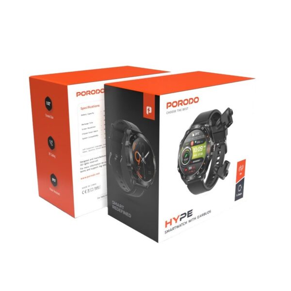 Hype Smart Watch Black dial with Earbuds and Black Leather Band #PD-HYPE-BK