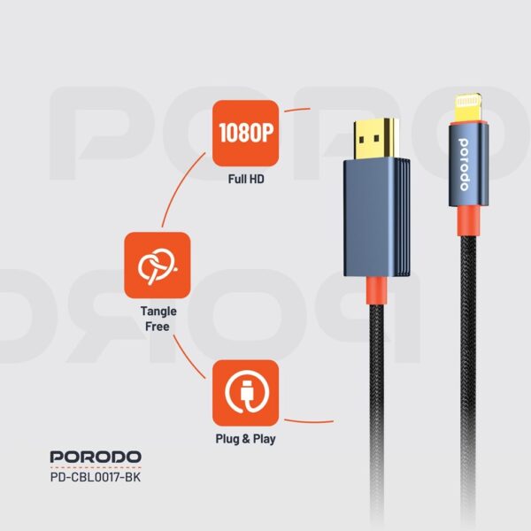 Alum. Alloy Woven Cable Lightning to HDMI 2m - Black #PD-CBL0017-BK