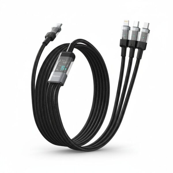 4-IN-1 Digital-Display Fast Charging 1m Cable TypeC to C+L+M 66W - Black#PD-CBL0019-BK