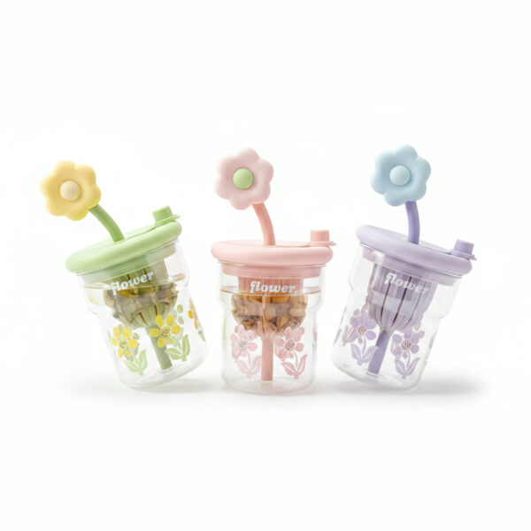Colorful Glass Cup With Straw/Mixed 500Ml