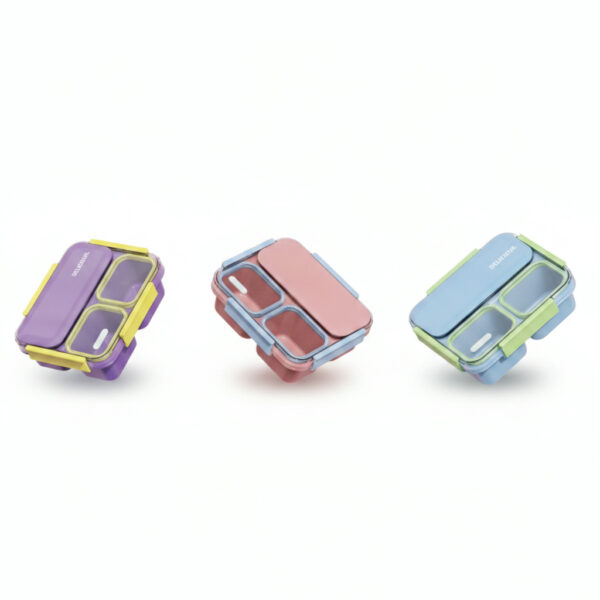 Three-Compartment Leak-Proof Sealed Bento Box / With Utensils / Mixed 1200Ml