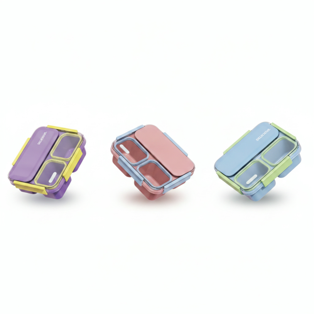 6926349359446 Three-Compartment Leak-Proof Sealed Bento Box / With Utensils / Mixed 1200Ml