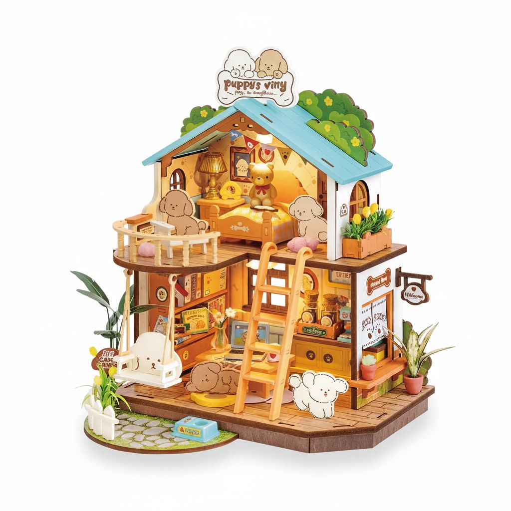 6946785122404 DIY Miniature House Kit - Puppy's Cozy Villa 220 X 183 X 235 mm 230 pcs #DG169