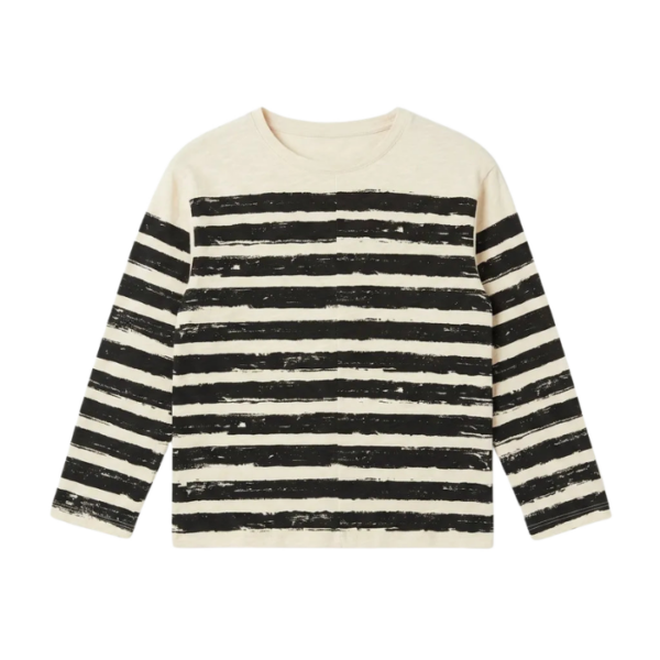 Zara Boys Off White And Black Striped Crewneck Blouse