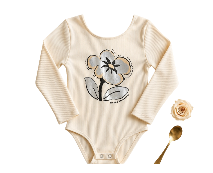 7 Zara Girls Cream Flower Print Bodysuit - Image 1
