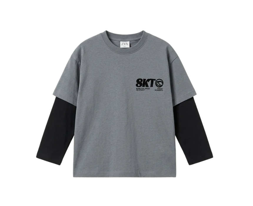 7 Zara Boys Gray Layered Look Silhoutte Long Sleeve Blouse - Image 1