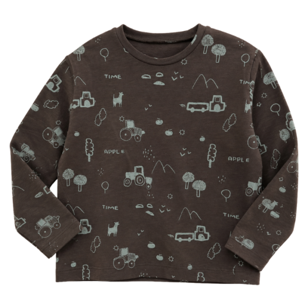 Zara Boys Brown All Over Trucks Printed Long Sleeve Blouse
