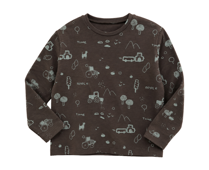 7 Zara Boys Brown All Over Trucks Printed Long Sleeve Blouse - Image 1