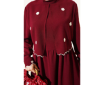 Elegant Bordo Dress With Floral Embroidered Bolero - Image 