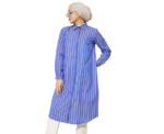 Dark Blue Long Striped Hidden Button Shirt - Image 
