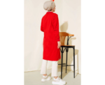 Regular Fit Red Half Zip Basic Long Tunic - Image 