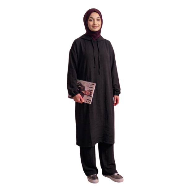 Black Oversized Hooded Two Piece Set