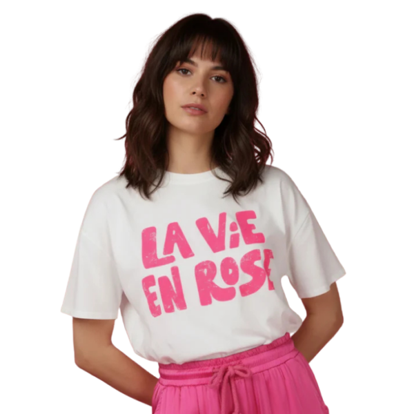 La Vie En Rose White Graphic Tee