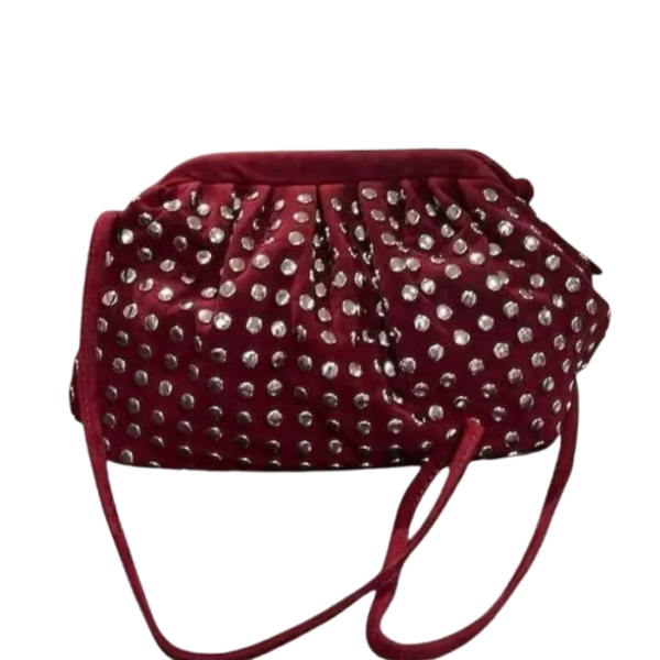 Velvet Stud Pouch Bag Ruby