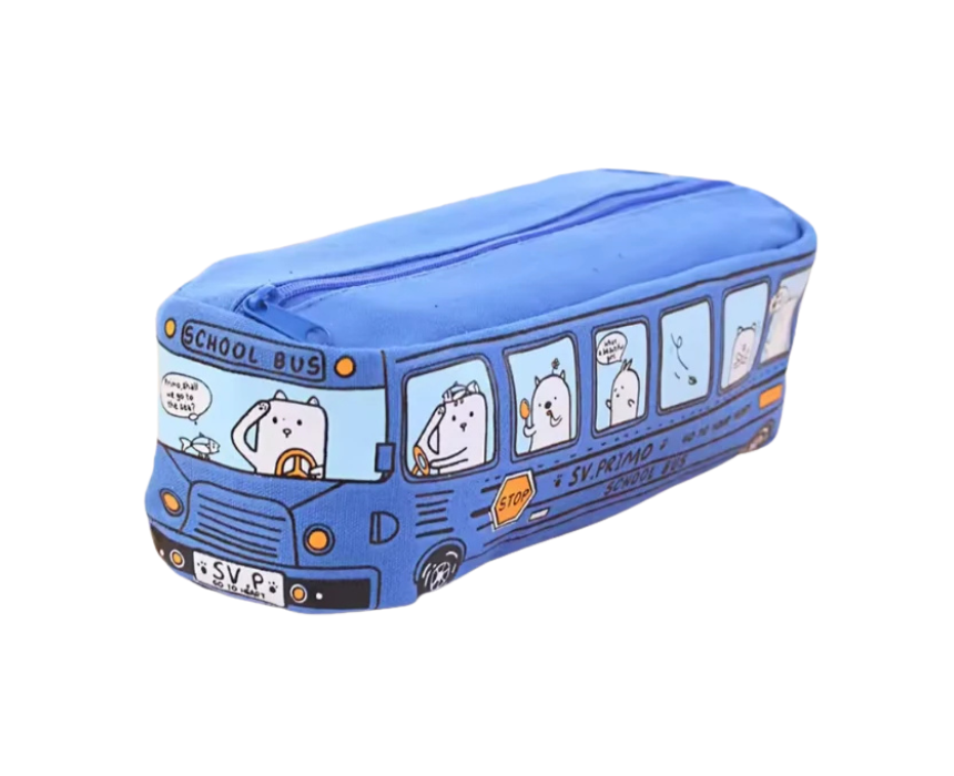 7 School Bus Blue Pencil Case - Image 1