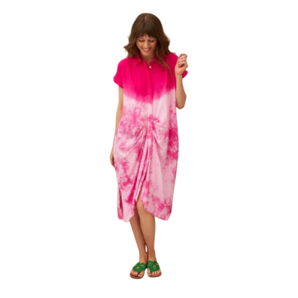 Tie Die Pink Shirt Dress With A Twist
