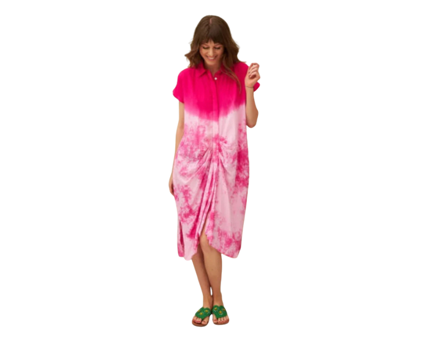 7 Tie Die Pink Shirt Dress With A Twist - Image 1