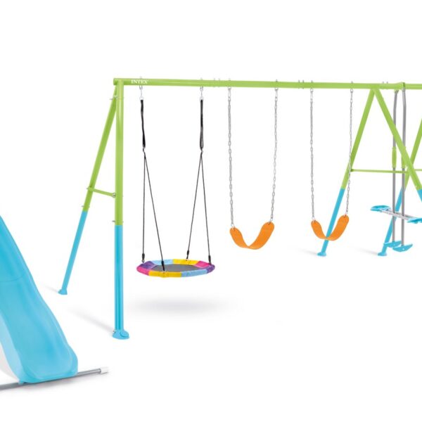 Colorful Swing Set With 5 Pieces of quipment & Slide