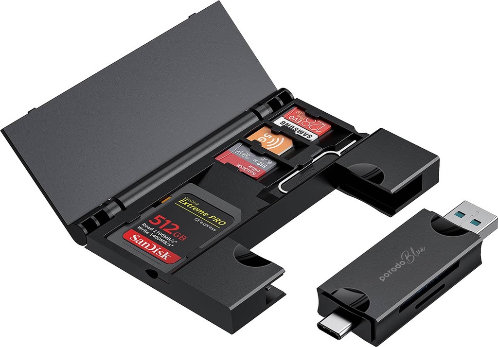 7834952683041 Blue 2 in 1 Card Reader with Card Holder - Black #PBCACRHBK