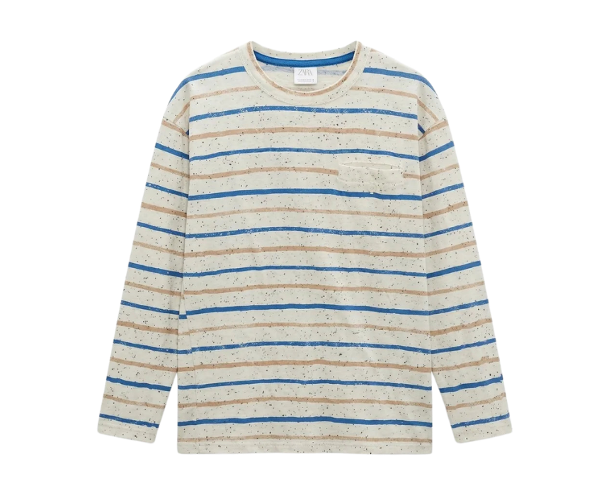 8 Zara Boys Multicolor Striped Chest Pocket Long Sleeve Blouse - Image 1