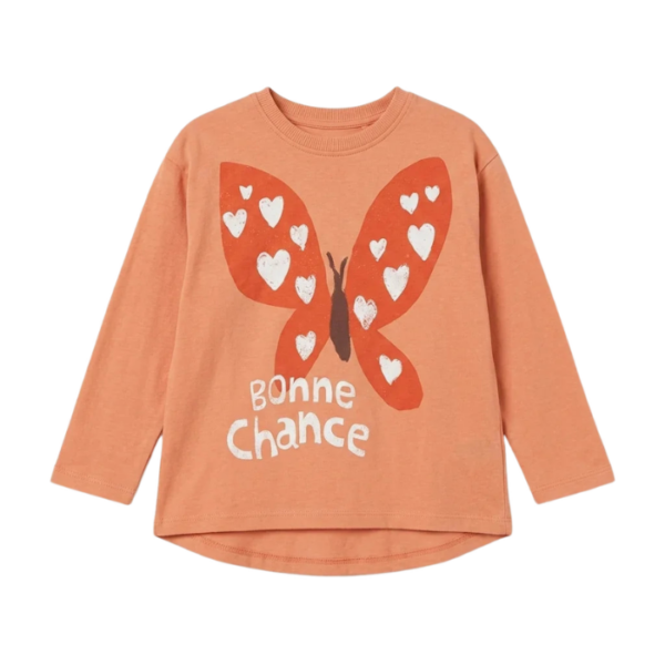 Zara Girls Orange Bonne Chance Graphic Long Sleeve Blouse