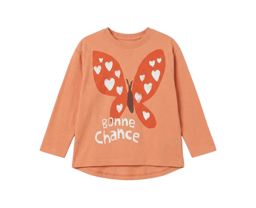 8 Zara Girls Orange Bonne Chance Graphic Long Sleeve Blouse - Image 1