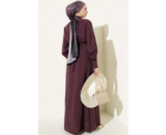 Elegant Plum Half Buttoned Dress With Ruffles - Image 