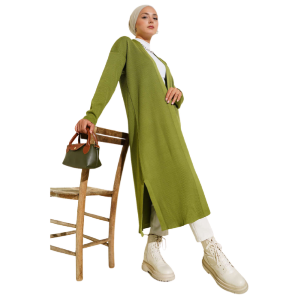 Olive Green Fine Ribbed Long Cardigan