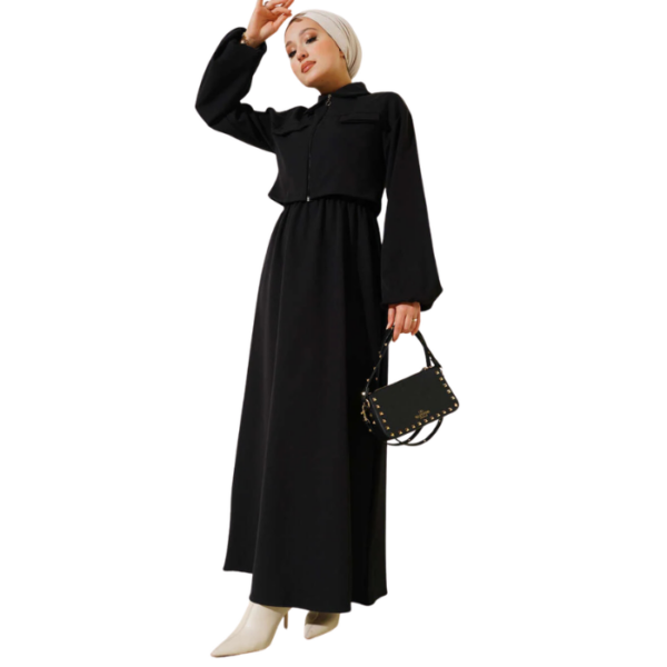 Black Shirt Collar Vest With Sleeveless Dress