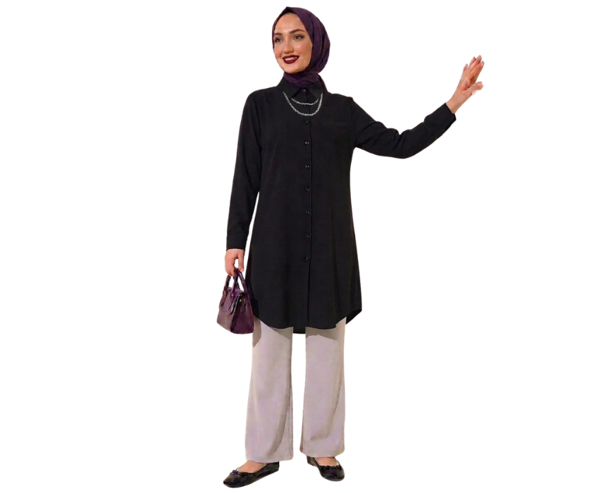 8 Black Oversized Long Shirt Tunic - Image 1