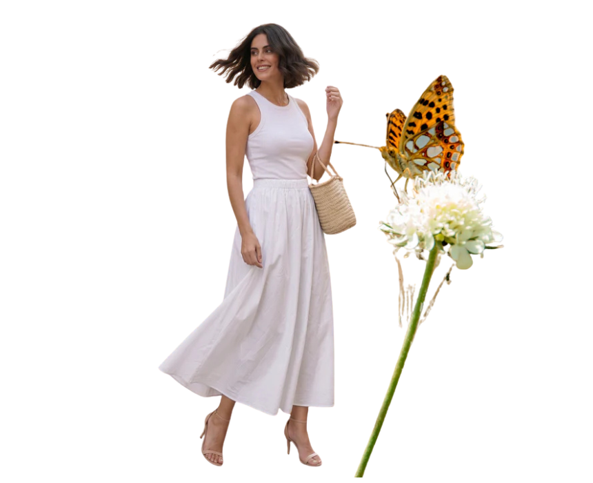 8 Cotton Midi Skirt White - Image 1