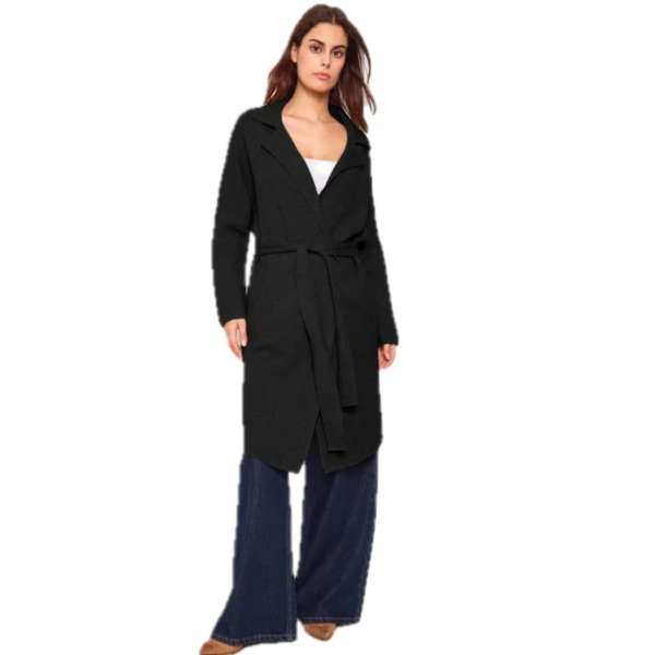 Belted Knit Coat Black