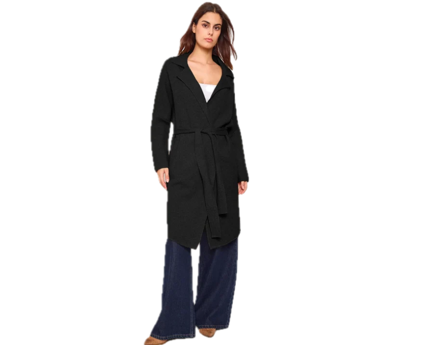 8 Belted Knit Coat Black - Image 1