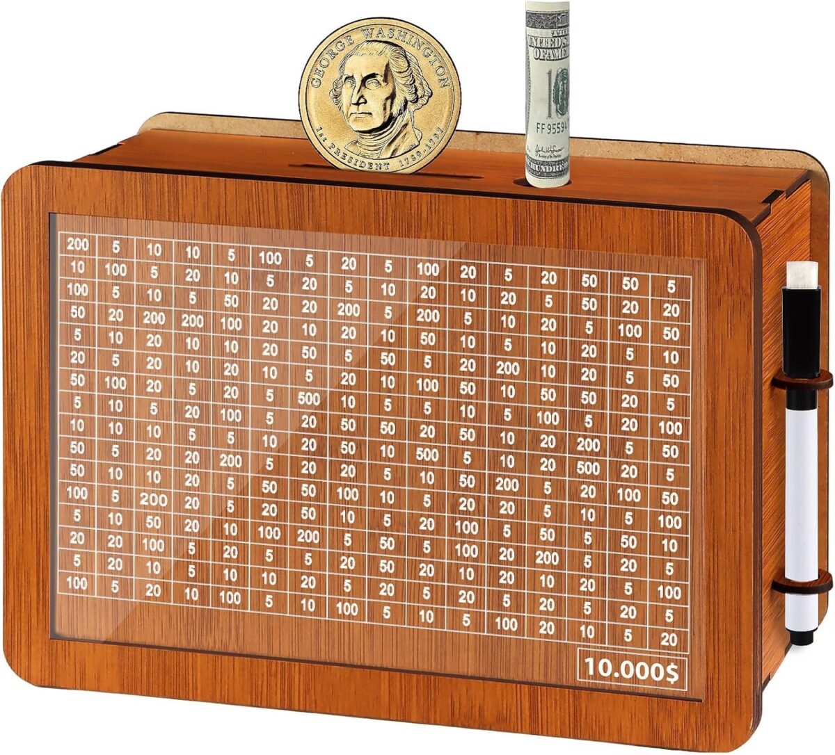 8711866310074 Wooden Money Saver with pen 10000