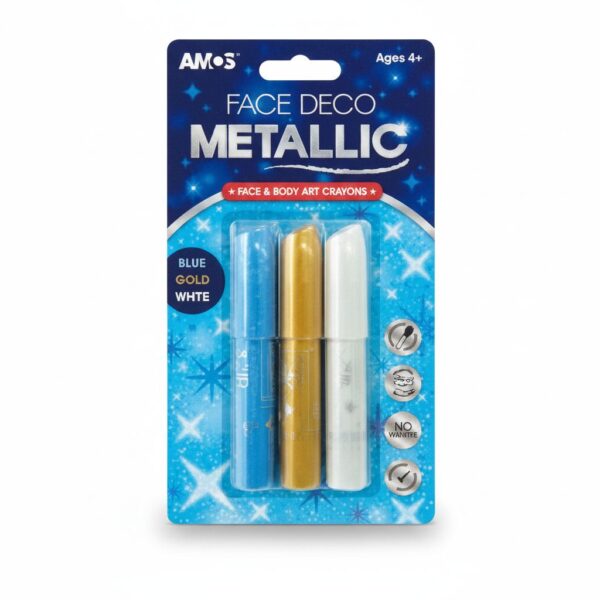 Face Deco Metallic 3 Colors (Bl+Gd+Wh)Blister Card #Fdm10B3-B
