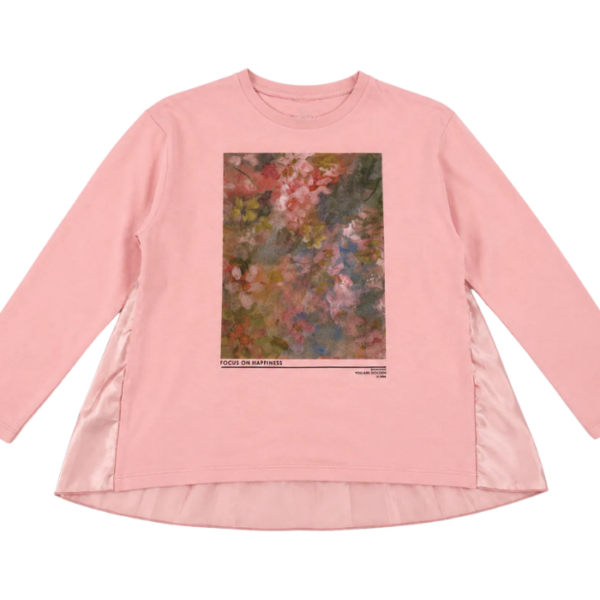 Zara Girls Light Pink Graphic Printed Long Sleeve Blouse